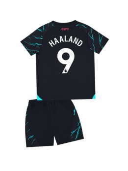 Manchester City Erling Haaland #9 Ausweichtrikot für Kinder 2023-24 Kurzarm (+ Kurze Hosen)